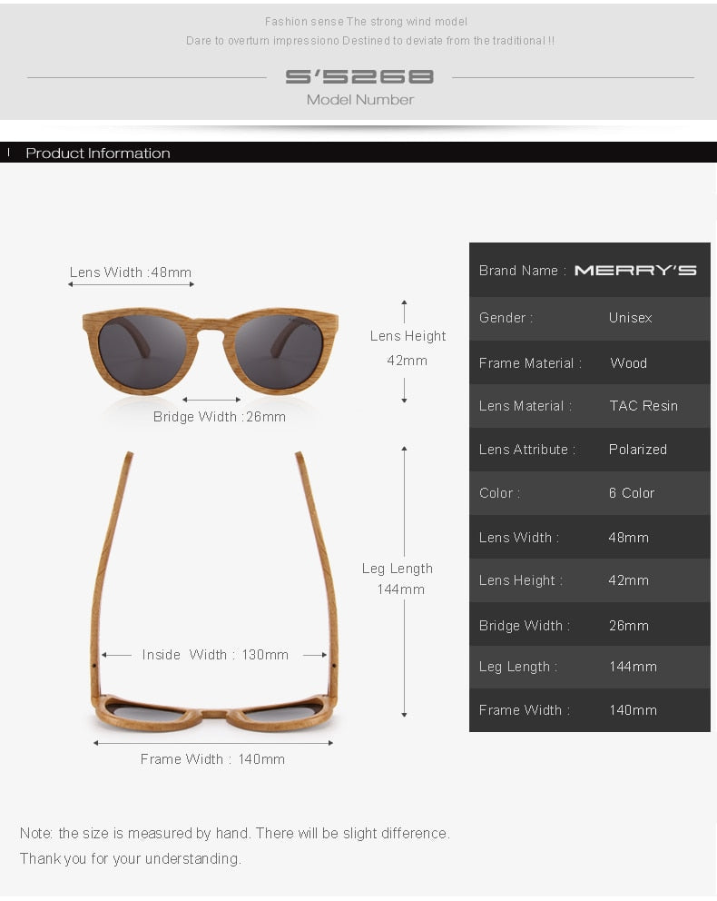 Wooden Retro Polarized Sun Glasses (6 color) S5268